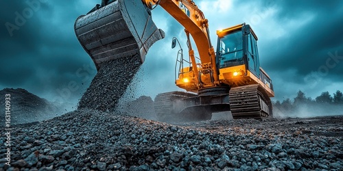 Heavy machinery operating on a gravel pit