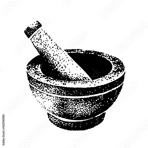 Vector Detailed of a mortar and pestle for grinding.