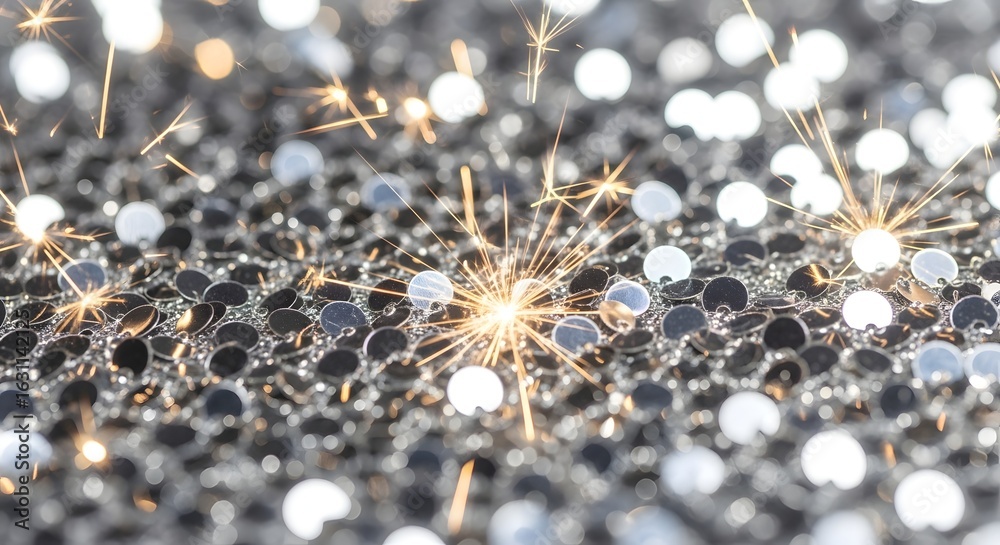 Obraz premium Sparkling silver sequins shimmer vibrantly with bright festive sparks creating a dazzling celebration background