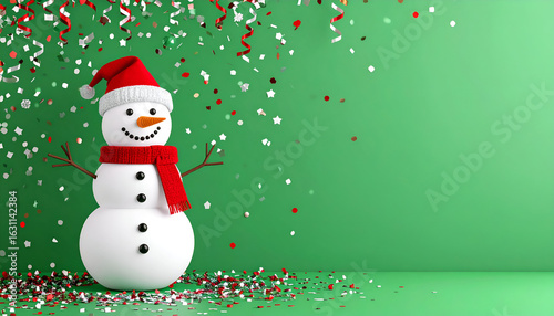 Festive Snowman with Green Background.