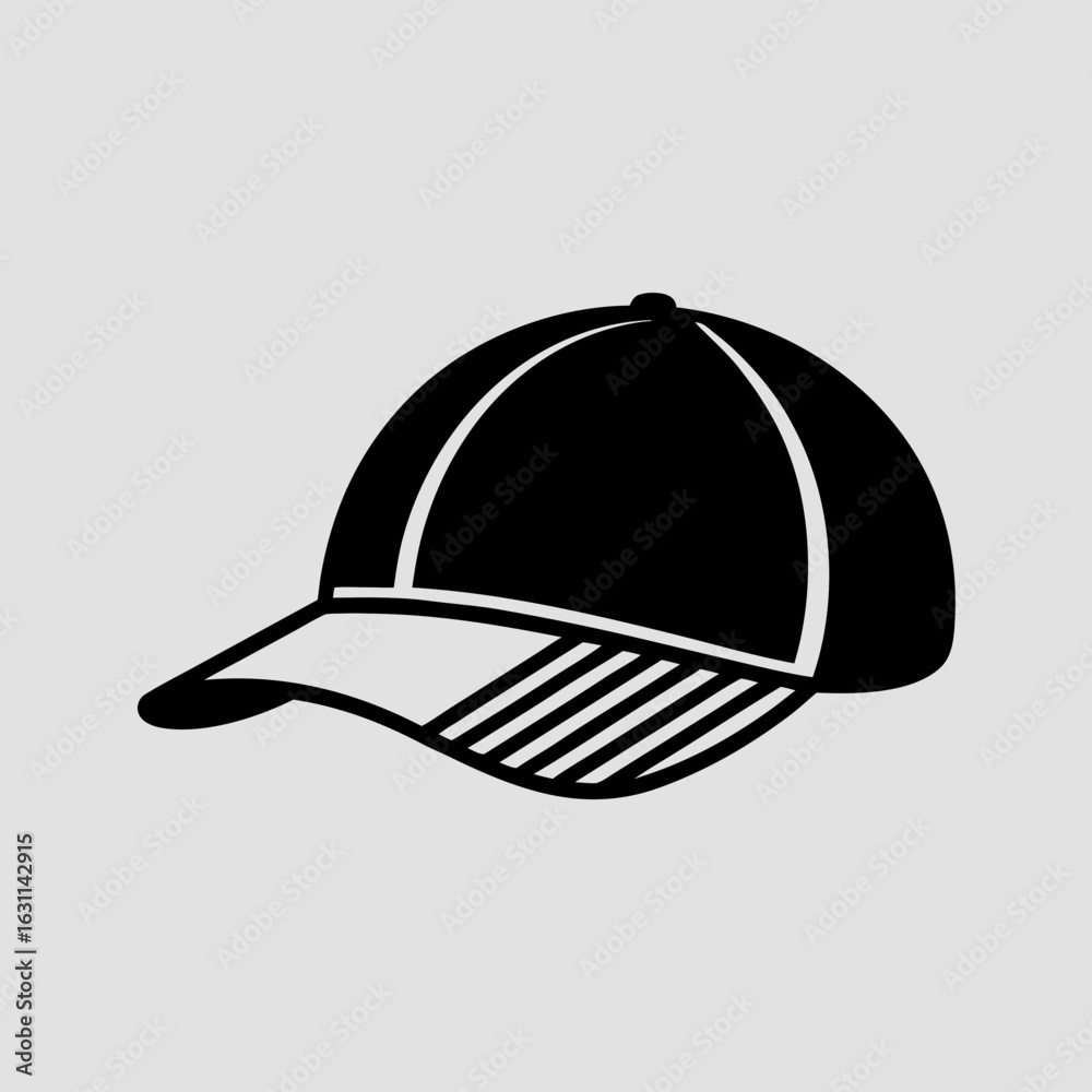 Fototapeta premium Black Baseball Cap Vector Illustration, Stylish Sports Headwear Design