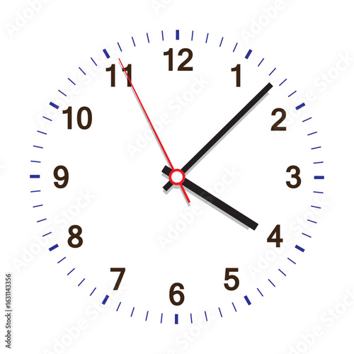 White clock face for with black and red pointer. roman