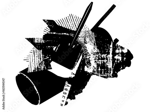 Vector Dramatic samurai warrior portrait with katana sword .