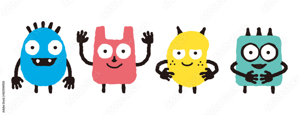 Obraz premium Cute Monster Characters in a Row