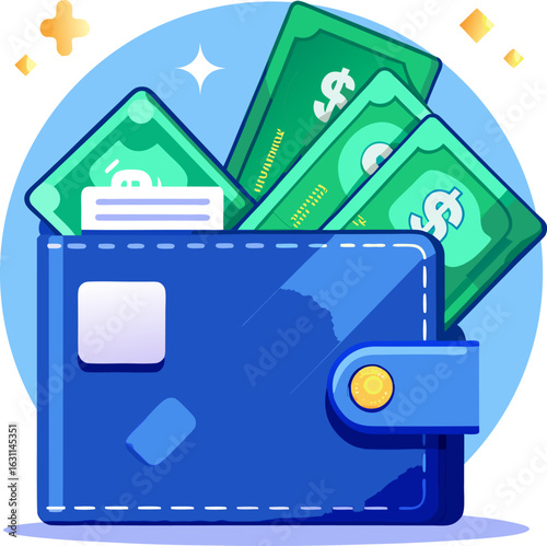 Modern Wallet Icon with Dollar Bills – Flat Style Illustration for Finance and Digital Payment Concepts