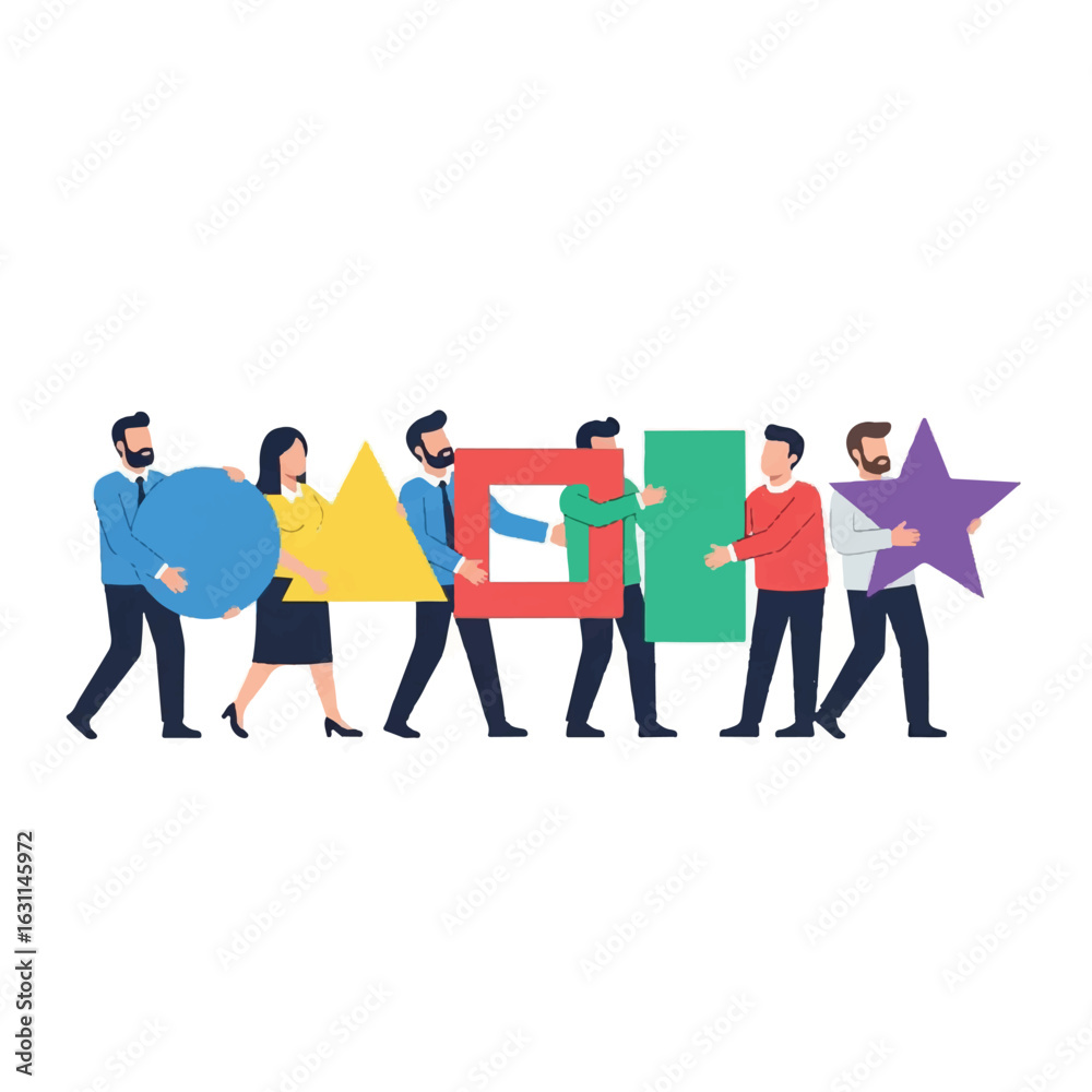 Fototapeta premium Diverse Business Team Collaborating with Geometric Shapes.