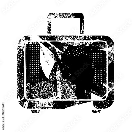 Vector Distressed suitcase with halftone .