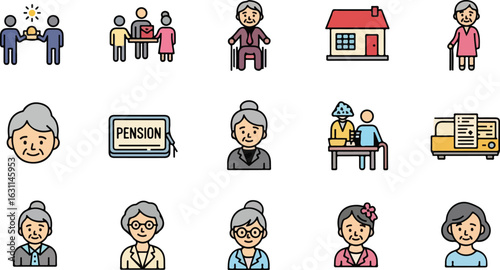 Elderly people icons in daily life