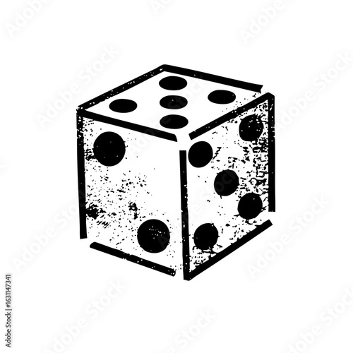 Vector Black and white of a six-sided die with visible faces.