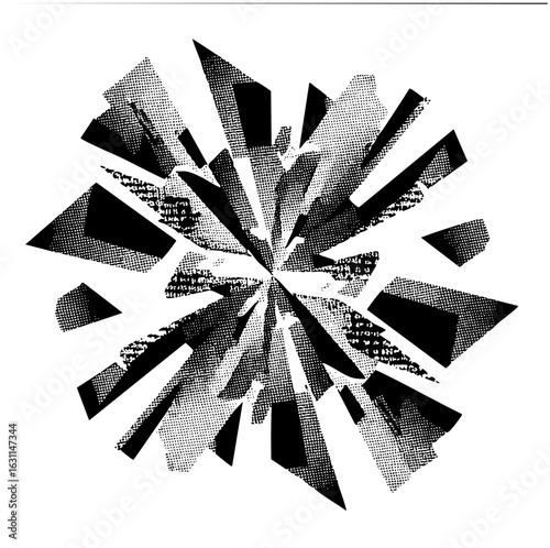 Vector Dynamic burst of geometric shapes radiates from a central point.