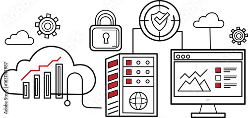 Secure Data Cloud: A graphic representation showcasing data security and cloud computing, the image highlights interconnected technology and protection.