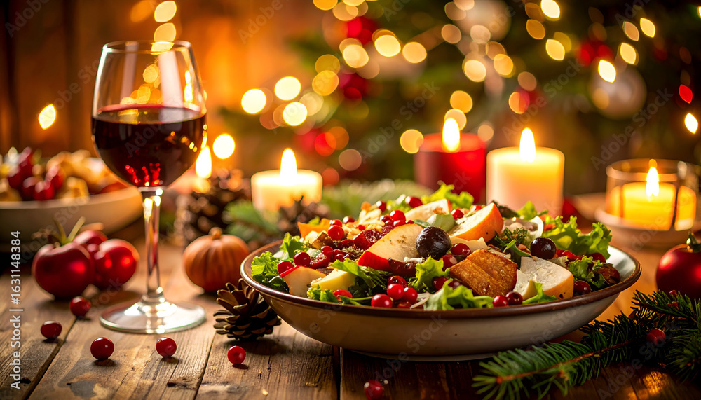 Naklejka premium Festive Christmas Salad Wine.