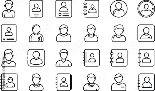 Collection of vector icons depicting contacts and user profiles in modern minimalist style