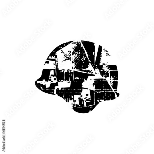 Vector Abstract shattered skull in black