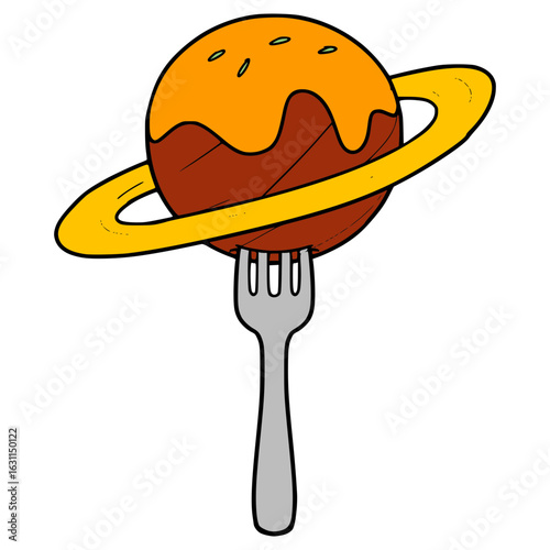 saturn on the fork illustration hand drawn isolated vector