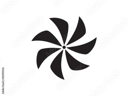 Black Pinwheel Icon Isolated On White Background With Eight PetalLike Shapes