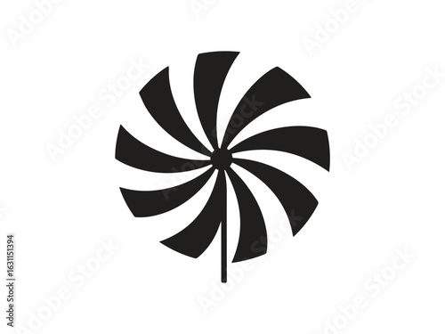 Black Pinwheel Icon Wind Toy Silhouette, Propeller Style Design for Playful Illustrations