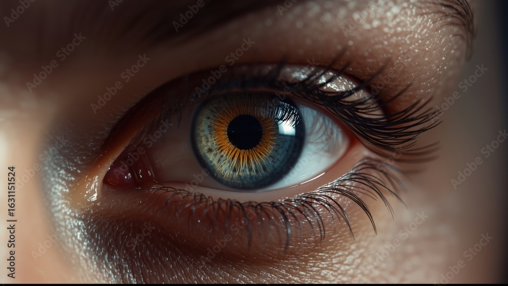Obraz premium Close up of a Human Eye with Detailed Iris and Eyelashes