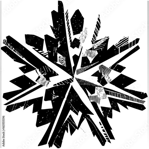 Vector Dynamic explosion of abstract geometric shapes in monochrome.