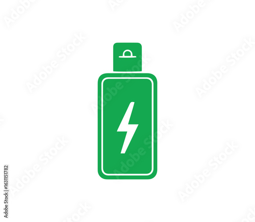 Green Battery Charging Icon with Lightning Bolt Isolated on White Background