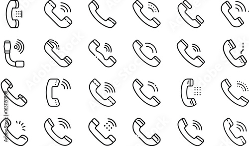 Collection of minimalistic line art phone icons representing different call states