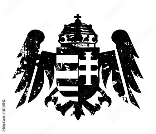 Vector Heraldic emblem featuring a crowned shield with a double cross and flanking eagle wings.