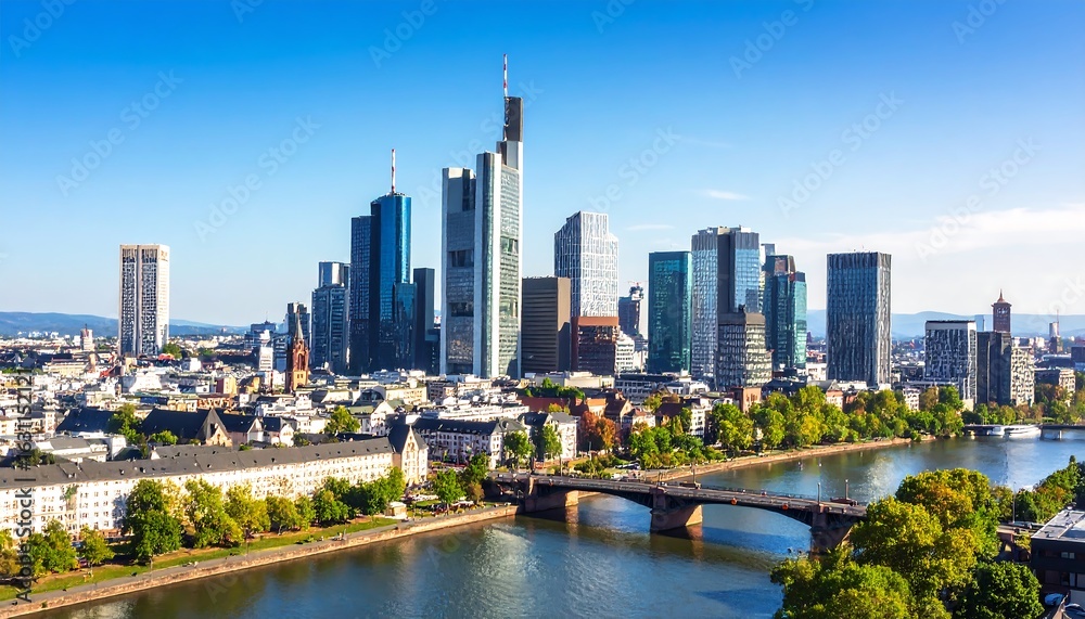 Naklejka premium City skyline panorama with river and bridge