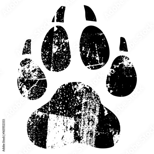 Vector Distressed black paw print .