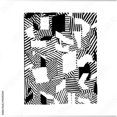 Vector Abstract figures interact within a dynamic patterned composition.