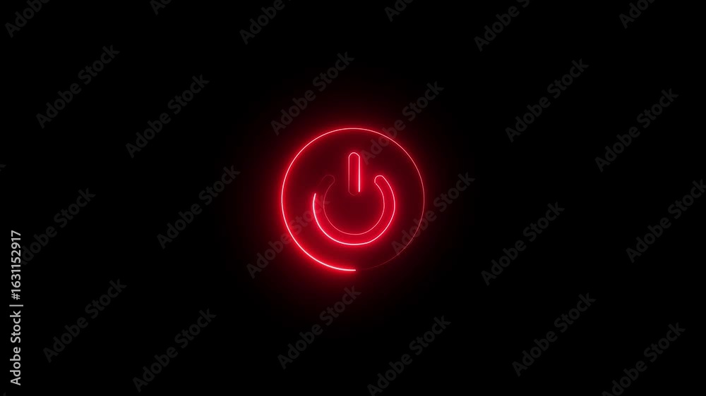 Minimal style toggle slide button switch animation .  glowing neon red and blue color switch start stop shutdown screen turn on off button sign symbol on black background.