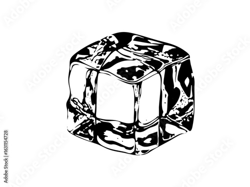 Vector Detailed of a single ice cube with textured facets.