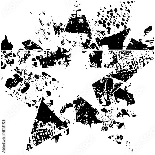 Vector Abstract starburst shape composed of distressed vector elements.