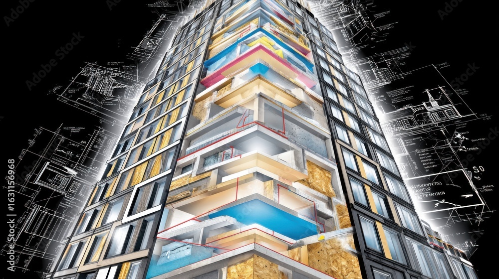 Fototapeta premium Innovative architectural design showcase urban setting graphic visualization modern environment aerial perspective structural concepts