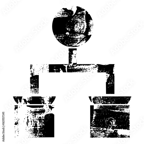 Vector Abstract globe atop a pedestal with flanking structures.