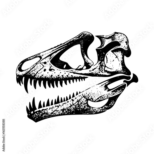 Vector Detailed dinosaur skull with sharp teeth.
