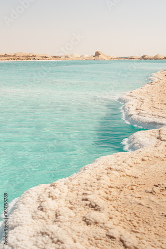 Crystal Blue Salt Lake in Siwa Oasis, Egypt
