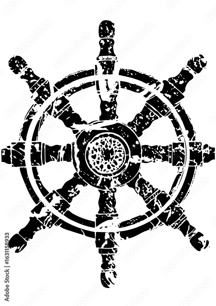 Obraz premium Vector Detailed ship wheel with nautical elements.