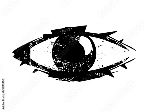 Vector Stylized cracked eye with sharp lashes.