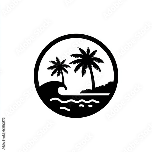 Circle graphic of tropical beach scene