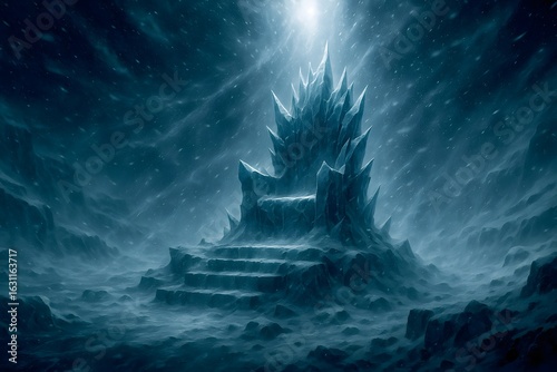 Ice Throne in Icy Landscape with Glowing Light