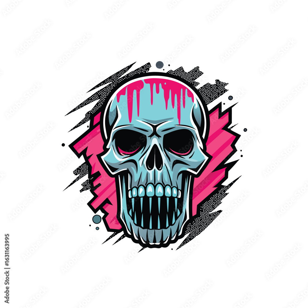 Fototapeta premium Graffiti Neon Skull with Pink Paint Drips