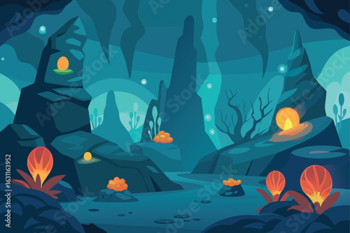Underwater Fantasy Scene with Coral and Rocks