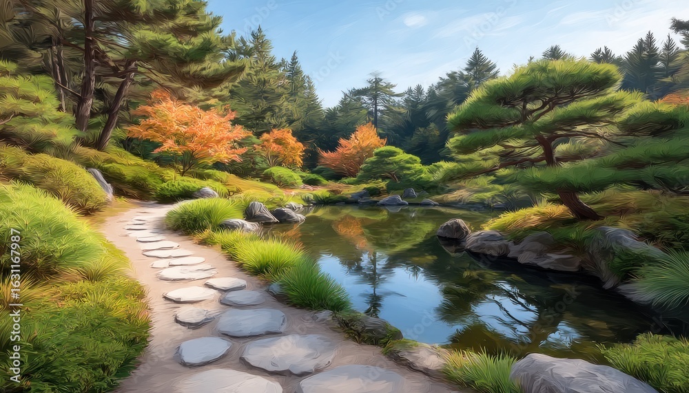 Naklejka premium Peaceful autumn garden scene