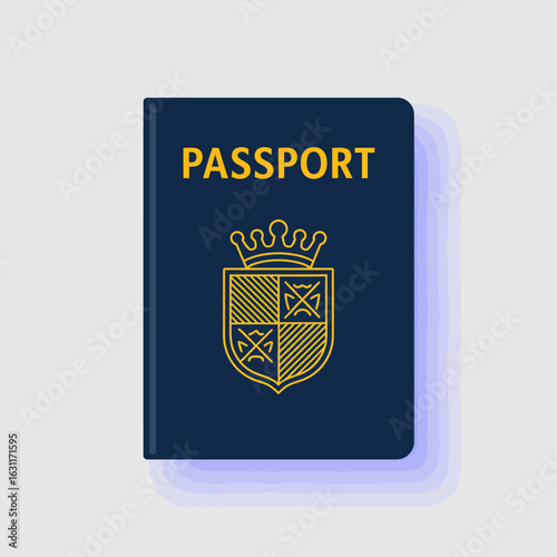 A generic passport document with a royal blue cover and a coat of arms design symbolizes travel and adventure, offering a sense of identity and belonging across borders.