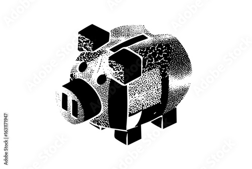 Vector Geometric pig with dotted texture and blocky hat.