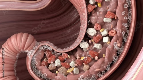 Digestive System Showing Nutrient Absorption With Bubbles