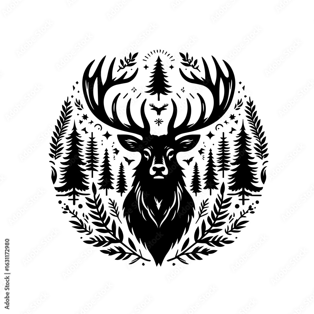 Fototapeta premium Illustration of a majestic deer with antlers isolated on white background
