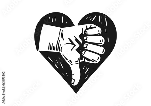 Thumbs down hand gesture hand drawn vector illustration
