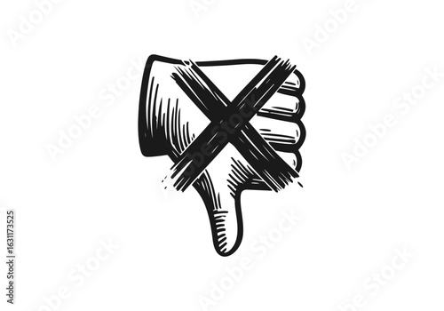 Thumbs down hand gesture hand drawn vector illustration