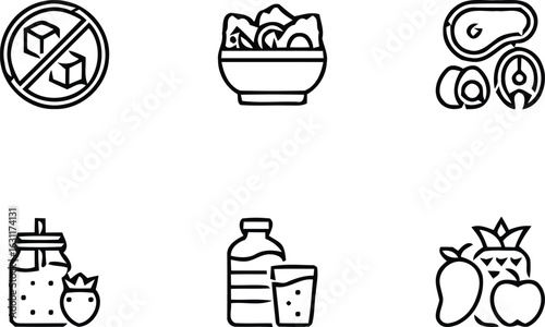 A colorful vector icon set for a restaurant with various food and drink illustrations, including coffee, tea, and desserts